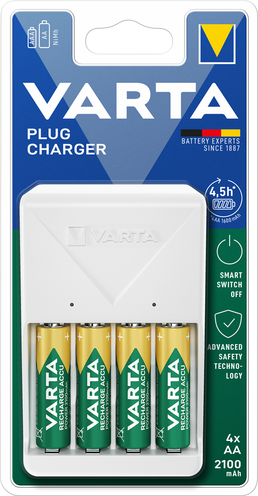 Varta 57657101451 Plug töltő + 4db AA 2100 mAh akkumulátor