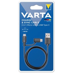 Varta 57948101401 1m 2in1 USB - microUSB/Type C fekete adat- és töltőkábel
