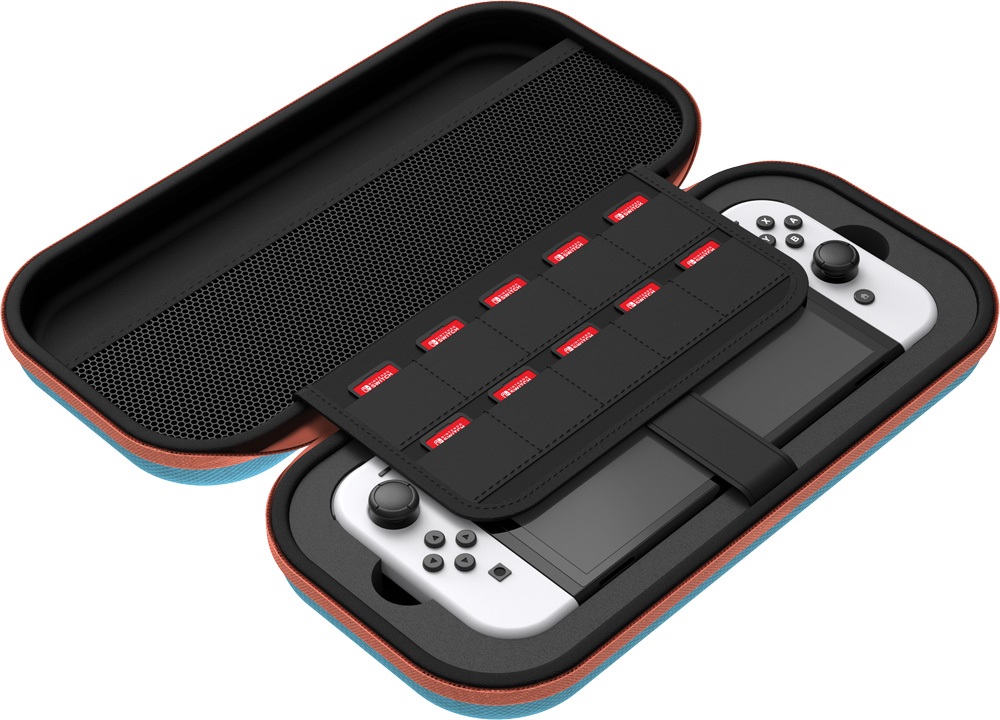 Venom VS4955 Nintendo Switch 2/Switch/OLED/Lite kék-narancs hordtáska + Switch 2 kijelzővédő fólia