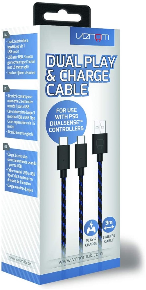 Venom VS5002 PS5 Dual Play & Charge 3m USB Type-C fekete töltőkábel