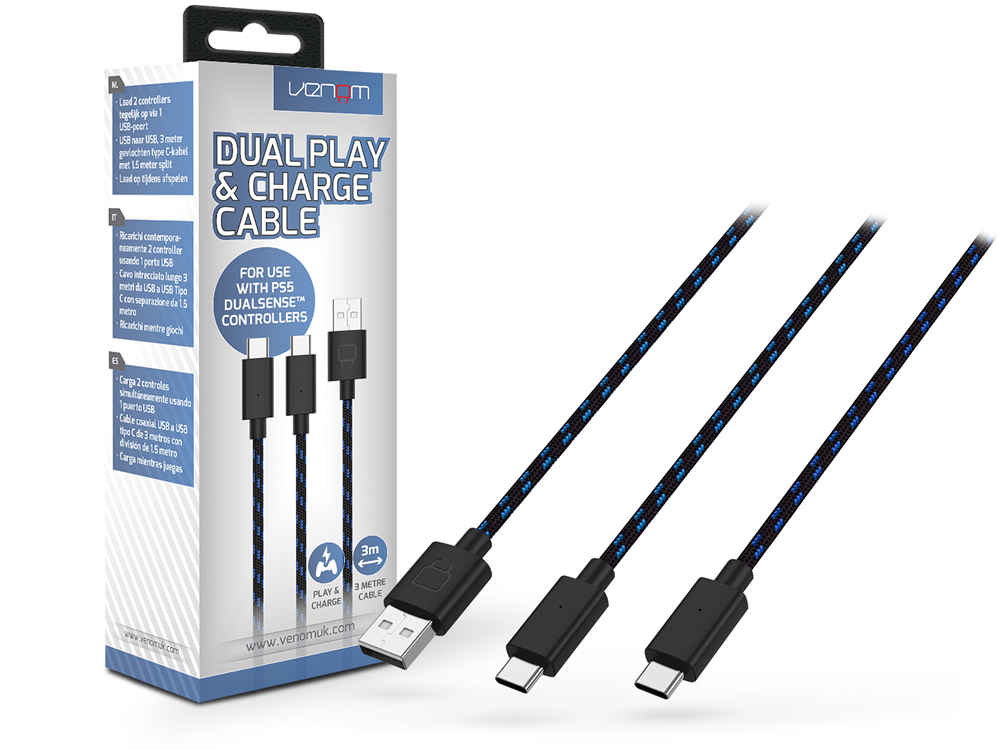 Venom VS5002 PS5 Dual Play & Charge 3m USB Type-C fekete töltőkábel