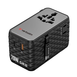 Verbatim 30186 Charge n Travel 70W fekete univerzális utazó adapter 2xUSB-C kábellel