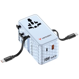 Verbatim 30187 Charge n Travel 70W kék univerzális utazó adapter 2xUSB-C kábellel