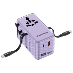 Verbatim 30188 Charge n Travel 70W lila univerzális utazó adapter 2xUSB-C kábellel
