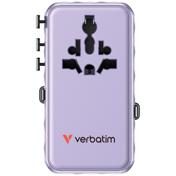 Verbatim 30188 Charge n Travel 70W lila univerzális utazó adapter 2xUSB-C kábellel