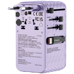 Verbatim 30188 Charge n Travel 70W lila univerzális utazó adapter 2xUSB-C kábellel