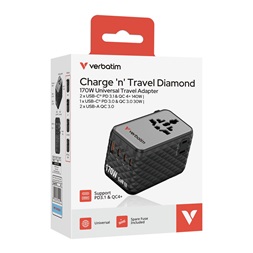 Verbatim 30190 Charge n Travel 170W fekete univerzális utazó adapter