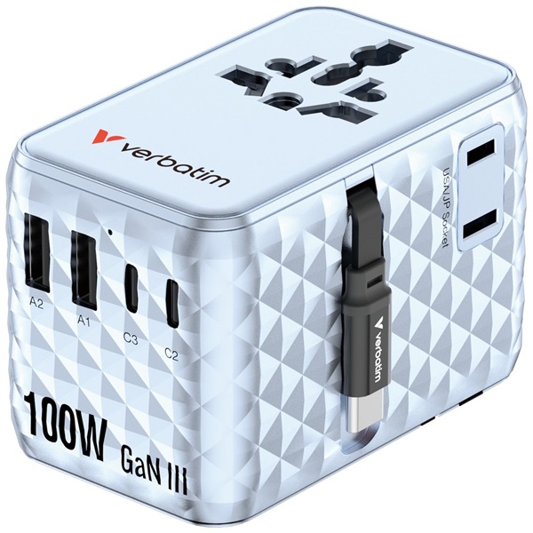 Verbatim 30192 Charge n Travel 100W kék univerzális utazó adapter USB-C kábellel