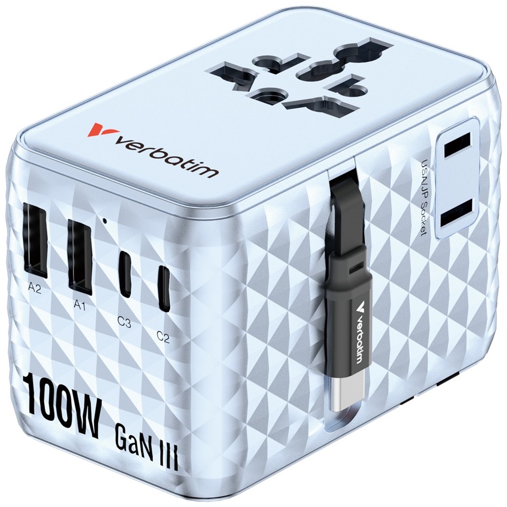 Verbatim 30192 Charge n Travel 100W kék univerzális utazó adapter USB-C kábellel