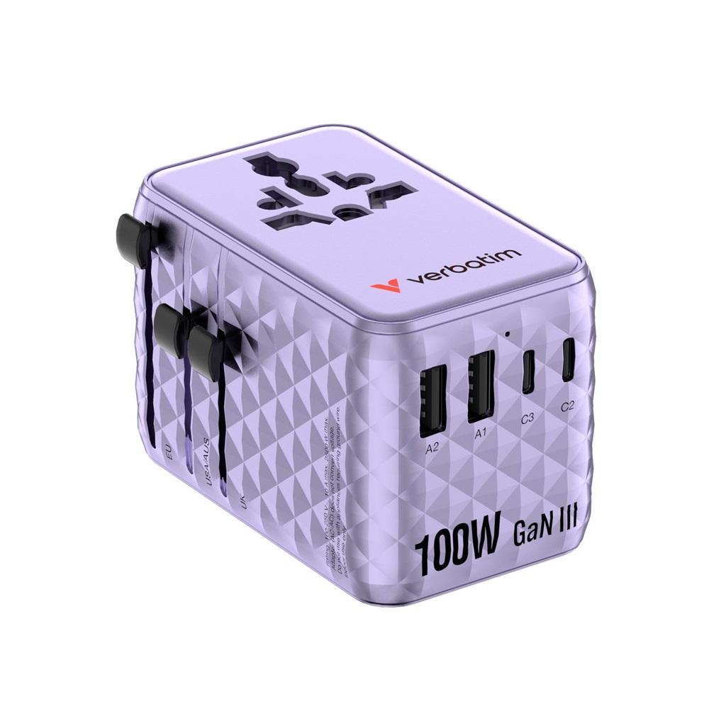 Verbatim 30193 Charge n Travel 100W lila univerzális utazó adapter USB-C kábellel