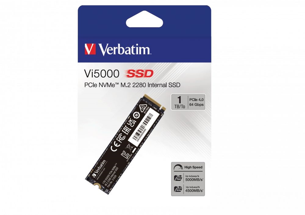 Verbatim 31826 Vi5000 1TB Internal PCIe NVMe M.2 fekete SSD