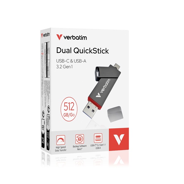 Verbatim 32042 512GB USB 3.2 Gen 1 A/USB-C Dual QuickStick Flash Drive