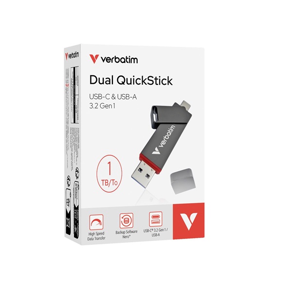 Verbatim 32043 1TB USB 3.2 Gen 1 A/USB-C Dual QuickStick Flash Drive