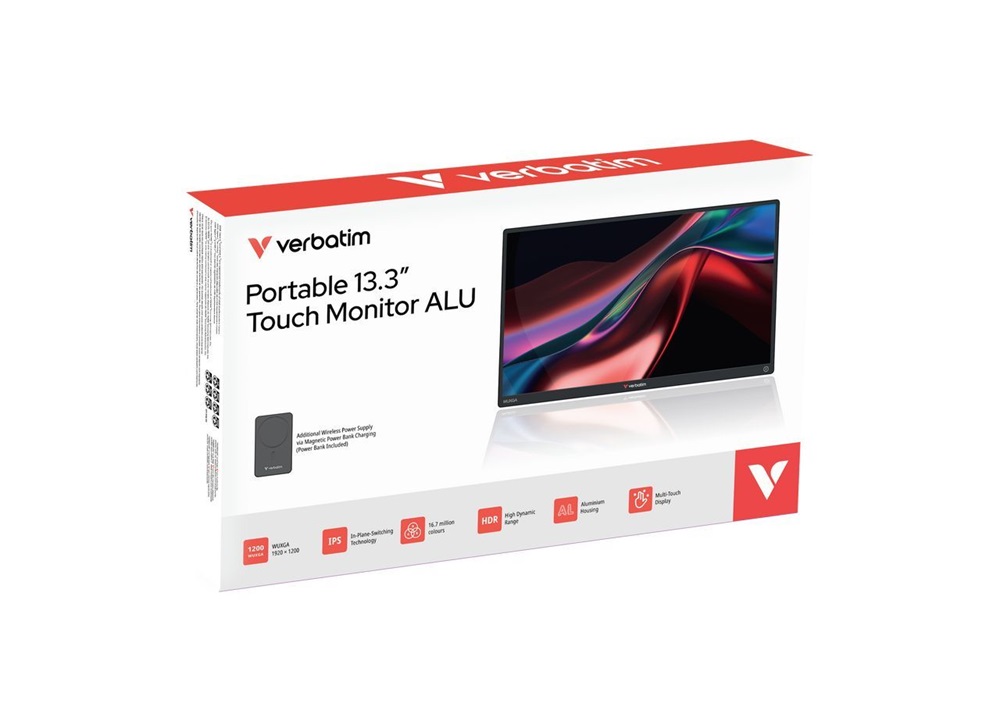 Verbatim 32087 hordozható 13,3" érintő kijelzős WUXGA (1920x1200) monitor vezeték nélküli powerbankkal 5000mAh