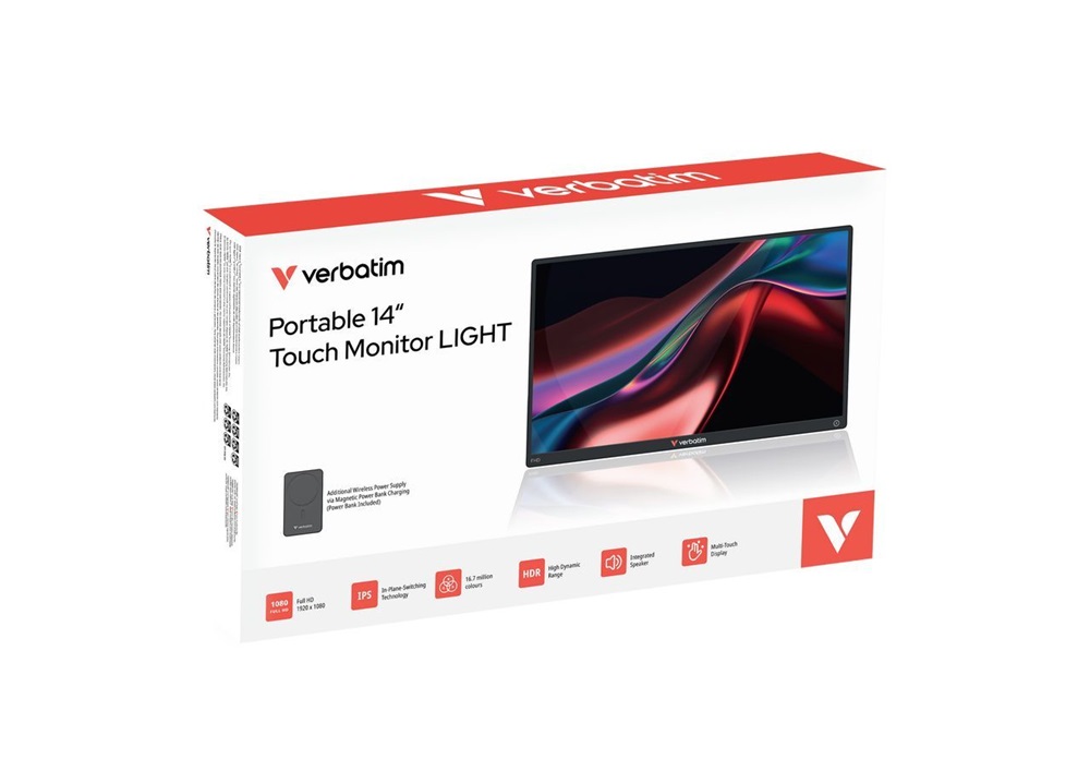 Verbatim 32088 hordozható 14" érintő kijelzős Full HD monitor vezeték nélküli powerbankkal 5000mAh