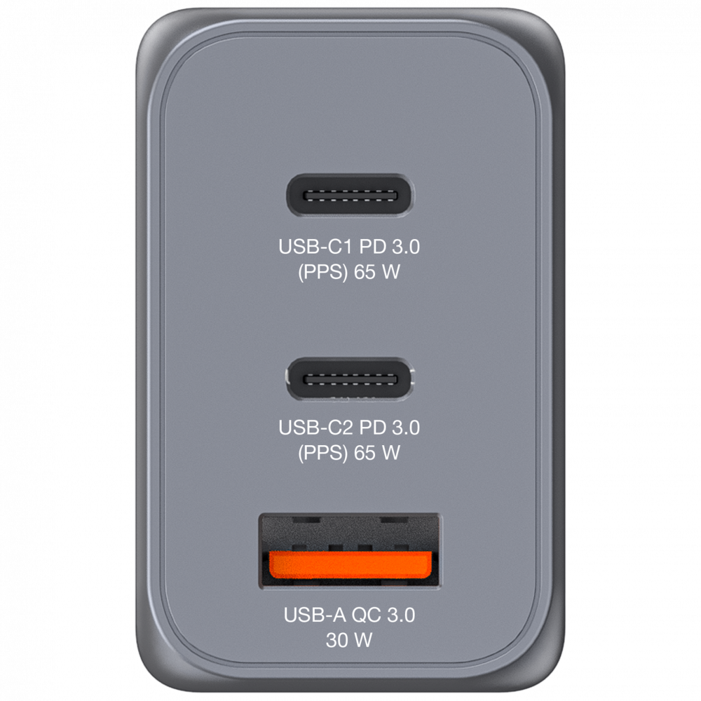 Verbatim 32201 GNC-65 GaN Charger 65W USB Type-A + 2xType-C hálózati töltő adapter