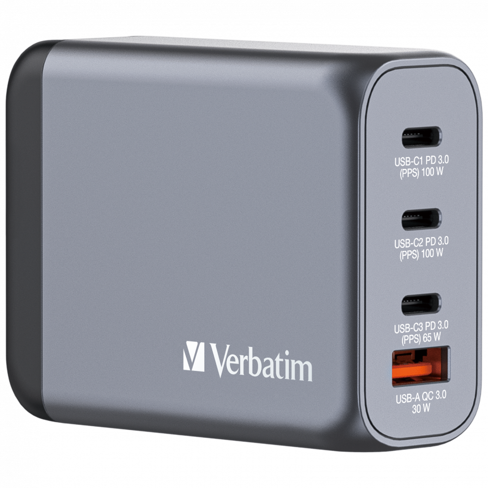 Verbatim 32202 GNC-100 GaN Charger 100W USB Type-A + 3xType-C hálózati töltő adapter
