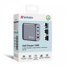Verbatim 32202 GNC-100 GaN Charger 100W USB Type-A + 3xType-C hálózati töltő adapter