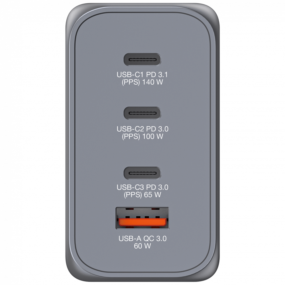 Verbatim 32205 GNC-240 GaN Charger 240W USB Type-A + 3xType-C hálózati töltő adapter