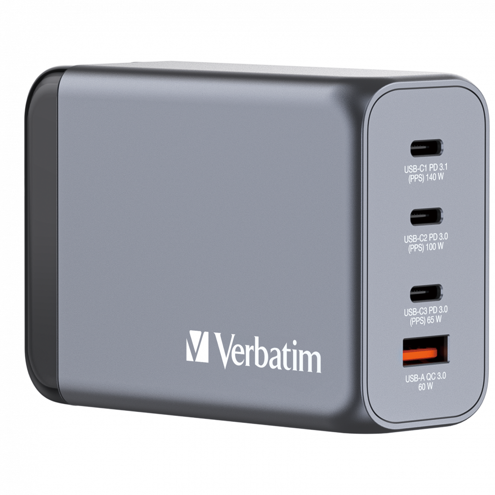 Verbatim 32205 GNC-240 GaN Charger 240W USB Type-A + 3xType-C hálózati töltő adapter
