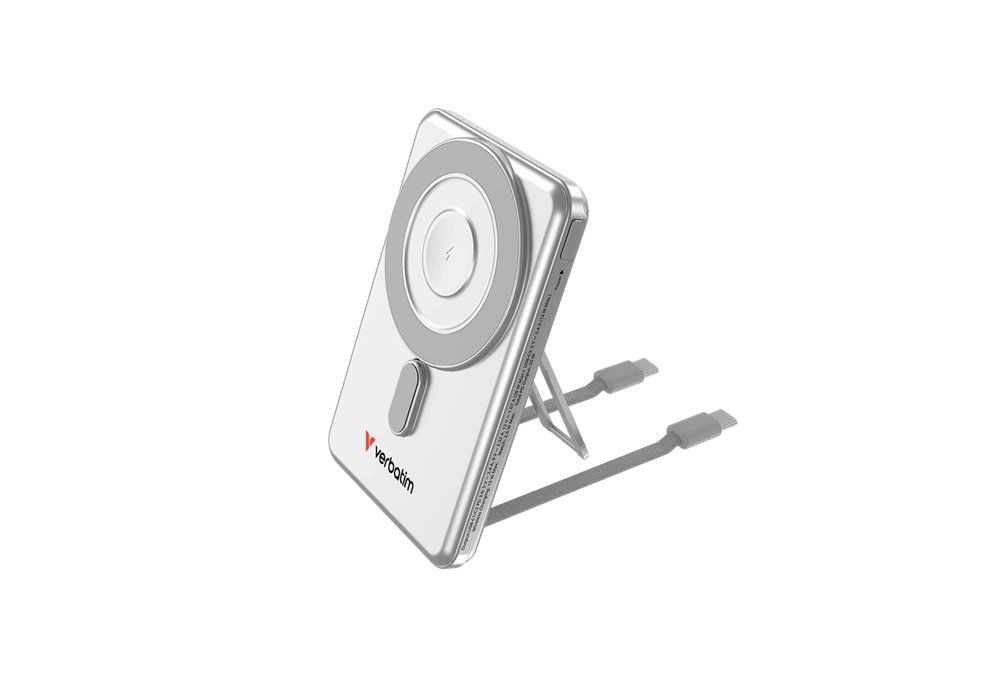 Verbatim 32276 Charge n Go 2C 5000mAh ezüst vezeték nélküli mágneses kitámasztható powerbank 2xUSB-C kábellel