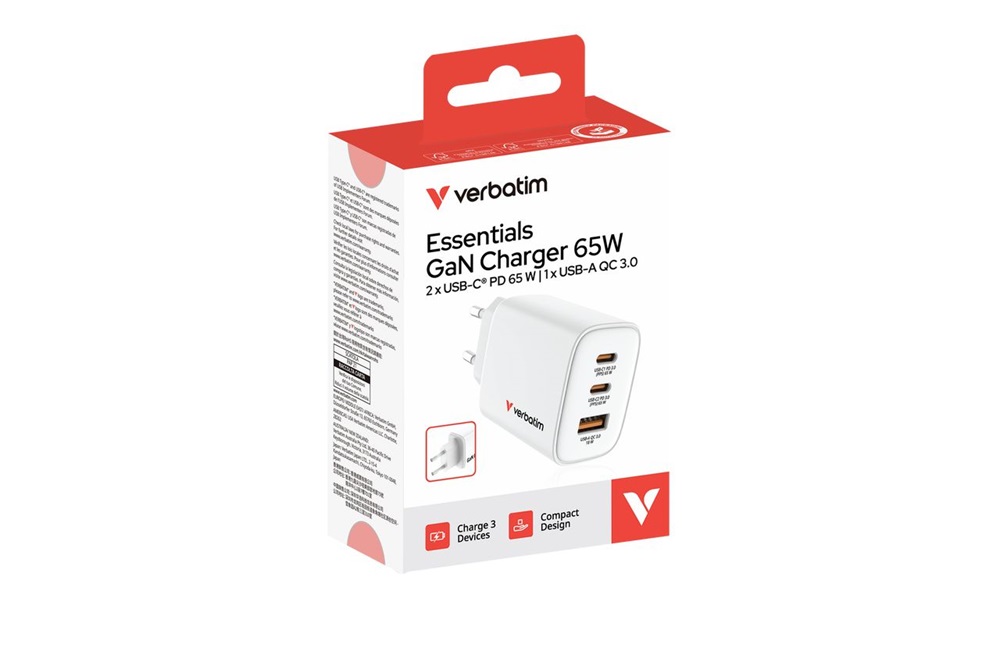 Verbatim 32353 Essentials 65W fehér GaN hálózati töltő