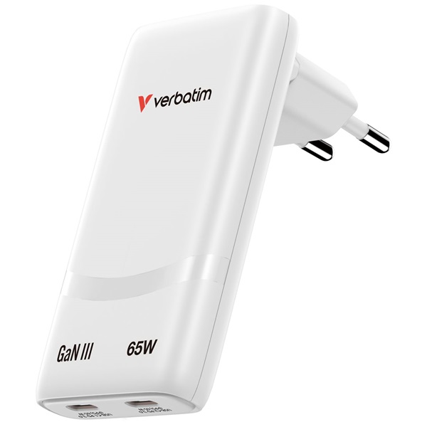 Verbatim 32355 Fold n Go 65W fehér GaN hálózati töltő