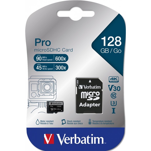 Verbatim 47044 SDXC 128GB Pro UHS-3 Class 10 micro memóriakártya + adapter