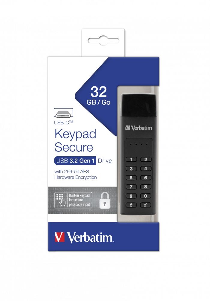 Verbatim 49430 Keypad Secure Store`n`Go 32GB USB-C 3.1 Flash Drive