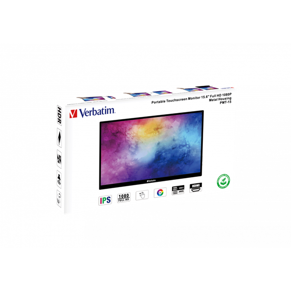 Verbatim 49592 15,6" PMT-15 FHD IPS HDMI/USB-C fekete fém borítású érintőképernyős monitor