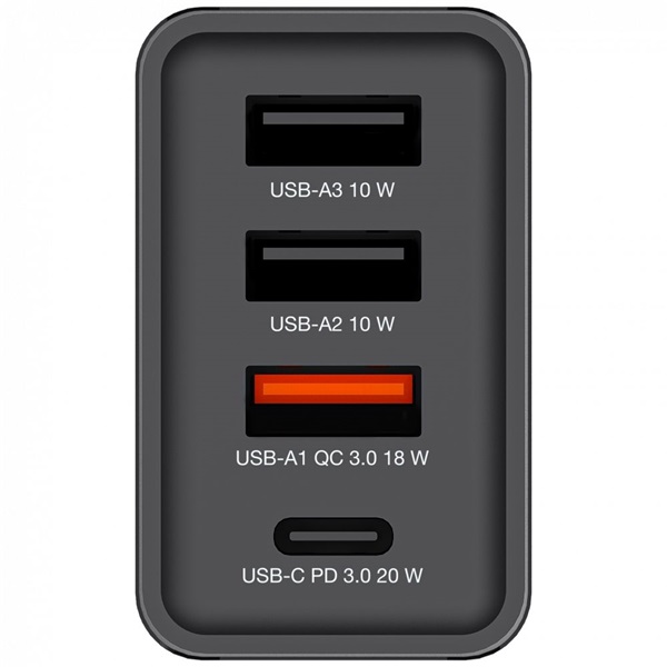 Verbatim 49700 CHR-30EU1 USB 30W 1xUSB-C PD 20W/1xUSB-A QC 3.0/2xUSB-A 10W fekete hálózati töltő
