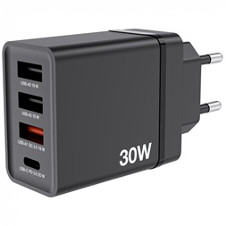 Verbatim 49700 CHR-30EU1 USB 30W 1xUSB-C PD 20W/1xUSB-A QC 3.0/2xUSB-A 10W fekete hálózati töltő