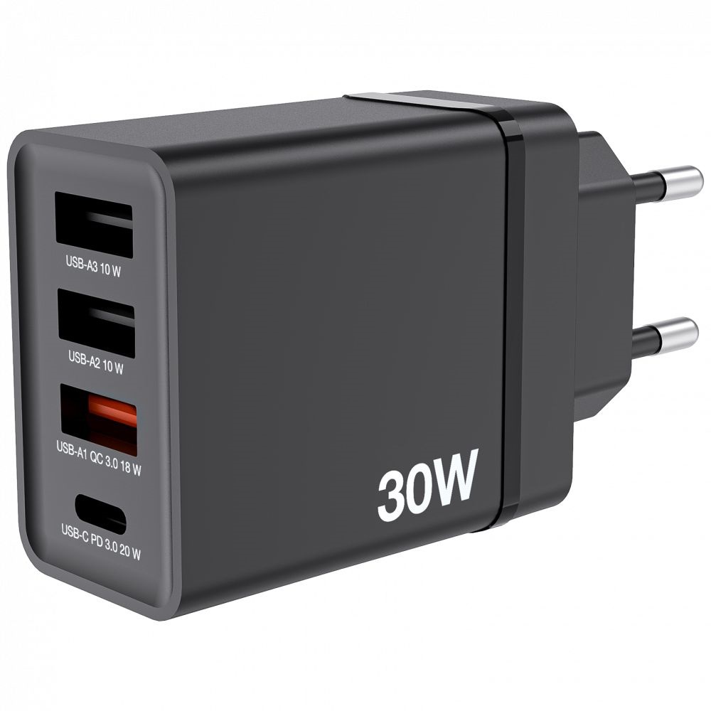 Verbatim 49700 CHR-30EU1 USB 30W 1xUSB-C PD 20W/1xUSB-A QC 3.0/2xUSB-A 10W fekete hálózati töltő