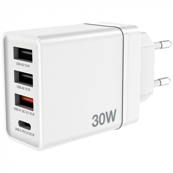Verbatim 49701 CHR-30EU2 USB 30W 1xUSB-C PD 20W/1xUSB-A QC 3.0/2xUSB-A 10W fehér hálózati töltő
