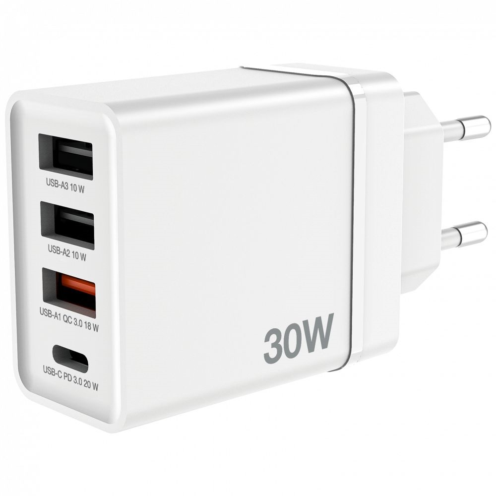 Verbatim 49701 CHR-30EU2 USB 30W 1xUSB-C PD 20W/1xUSB-A QC 3.0/2xUSB-A 10W fehér hálózati töltő