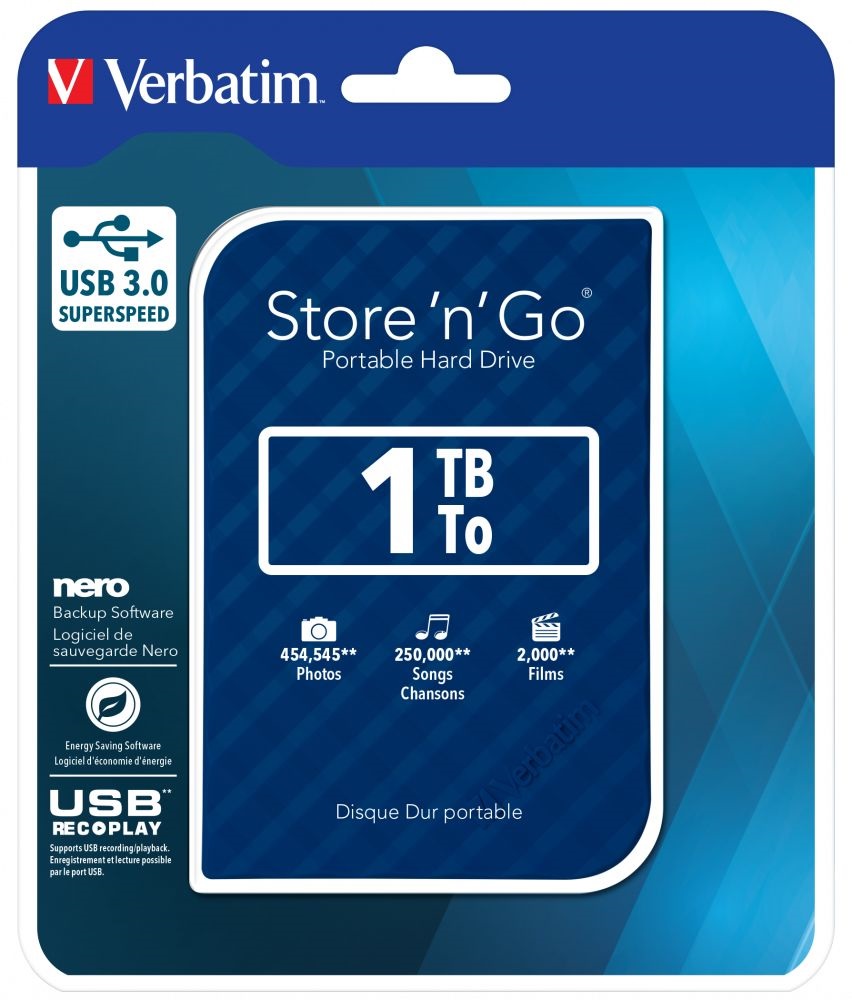 Verbatim 53200 Store `n` Go 2,5" 1TB USB 3.0 SuperSpeed kék külső winchester