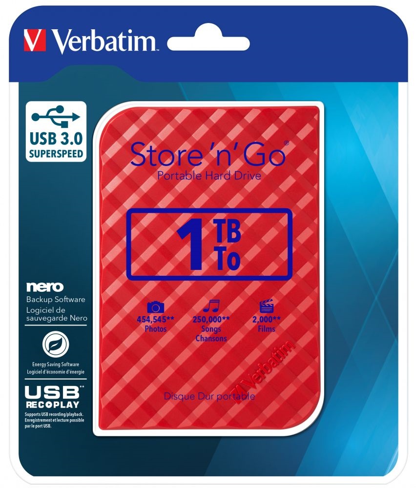 Verbatim 53203 Store `n` Go 2,5" 1TB USB 3.0 SuperSpeed piros külső winchester