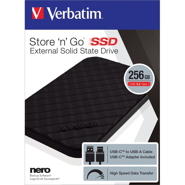Verbatim 53249 Store `n` Go 256GB GEN2 USB 3.2 gen 1 fekete külső SSD