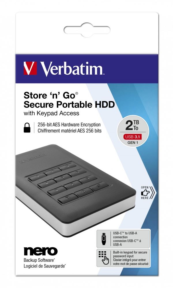 Verbatim 53403 2TB Store `n` Go Secure with Keypad Access külső winchester