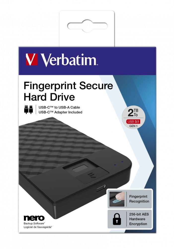 Verbatim 53651 Store `n` Go 2,5" 2TB USB 3.1/USB-C FIPS titkosított külső winchester
