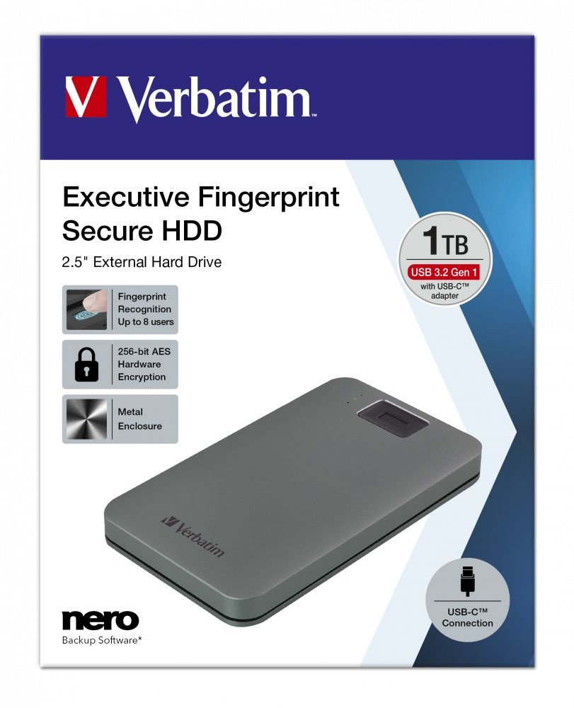 Verbatim 53652 Executive 1TB USB 3.2 Gen 1/USB-C szürke FIPS titkosított külső winchester