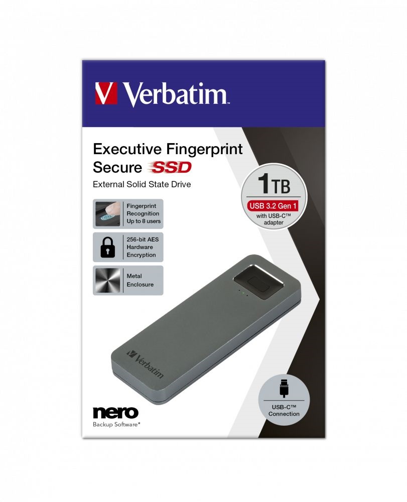 Verbatim 53657 Executive Fingerprint Secure 1TB USB 3.2 Gen 1/USB-C külső SSD