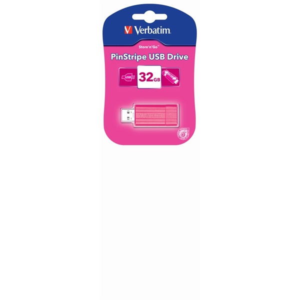 Verbatim 49056 PIN STRIPE Store`n`Go 32GB USB 2.0 pink Flash Drive
