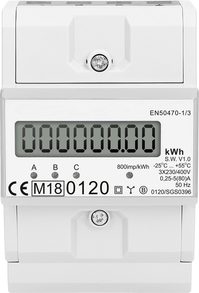Virone 321516 MID hitelesített 3x45(100)A 0-100A DIN sínre 3 fázisú digitális almérő