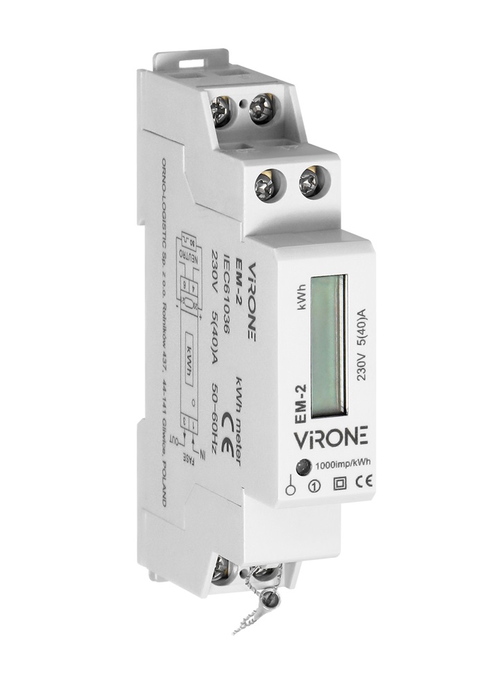 Virone 321556 0,25-40A 1000 impulzus/1Kwh DIN sínre 1 fázisú digitális almérő
