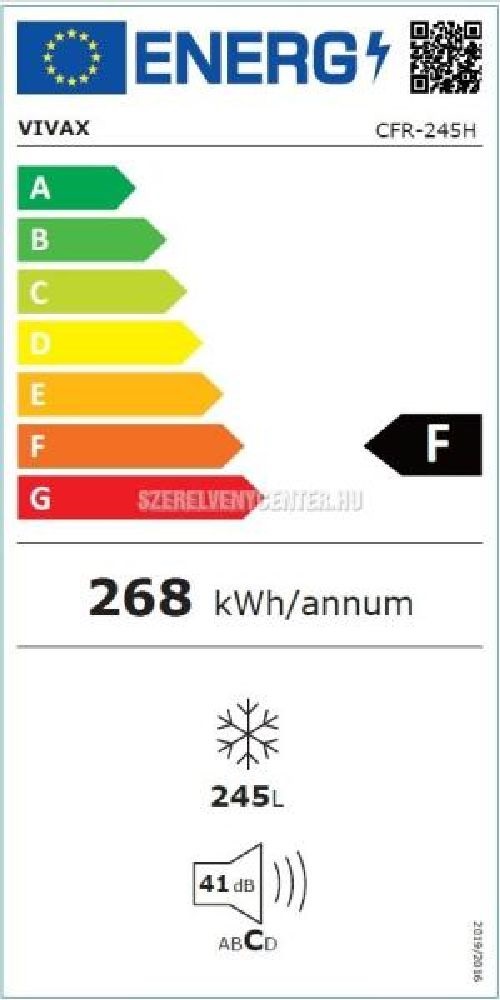 Vivax CFR-245H fehér, Fagyasztó:245L, fagyasztóláda