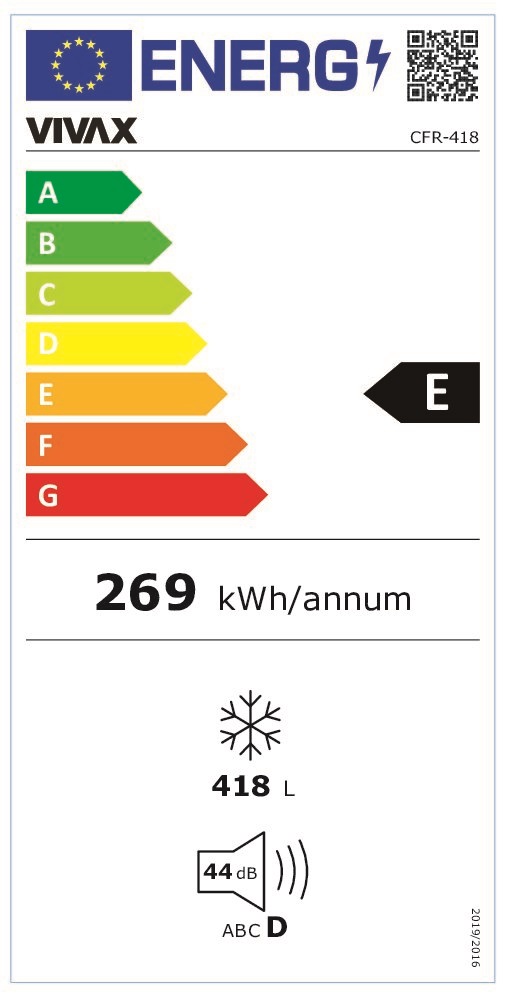 Vivax CFR-418 fehér, Fagyasztó:418L, fagyasztóláda