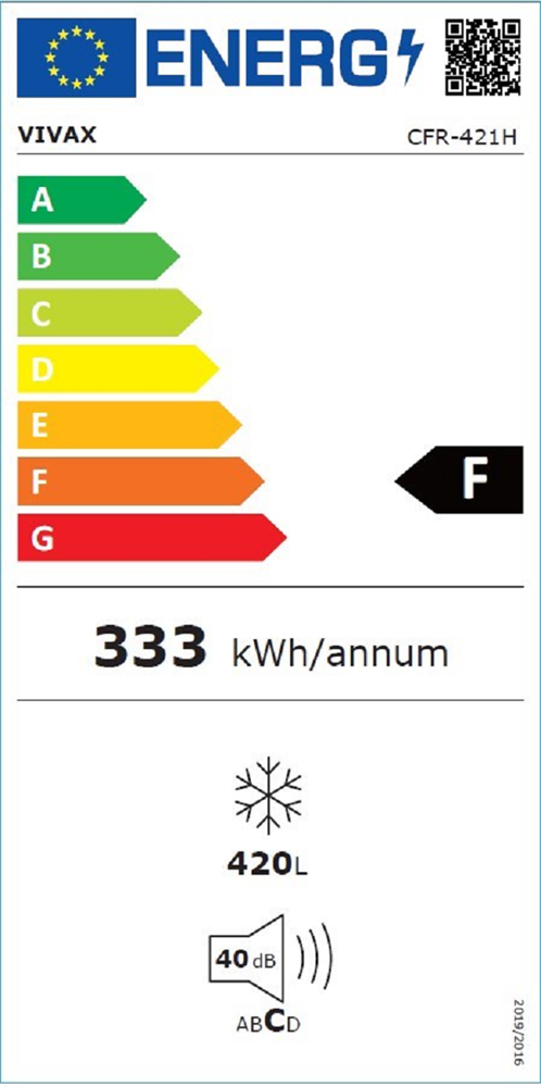 Vivax CFR-421H fehér, Fagyasztó:420L, fagyasztóláda