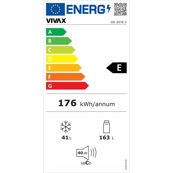Vivax DD-207E X inox, felülfagyasztós, Hűtő:163L, Fagyasztó:41L, hűtőszekrény (Használt - B)