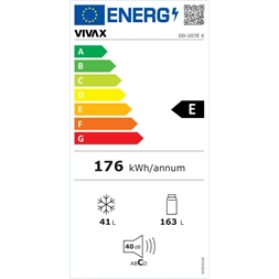 Vivax DD-207E X inox, felülfagyasztós, Hűtő:163L, Fagyasztó:41L, hűtőszekrény (Használt - B)